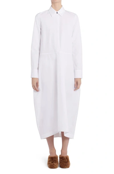 Jil Sander 长袖棉长袖连衣裙 In Optic White