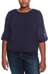 Cece Voluminous Lace Sleeve Top In Navy J