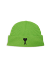 Ami Alexandre Mattiussi Logo Heart Patch Wool Knit Hat In Green