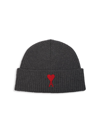 Ami Alexandre Mattiussi Adc Beanie Hat In Grey Red