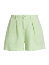 L Agence Zahari Pleated Linen Shorts In Soft Mint