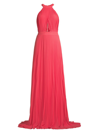 One33 Social Pleated Cutout Halter Gown In Coral Pink