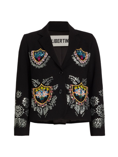 Libertine Petit Trianon Bouquet Embroidered Strass Jacket In Black
