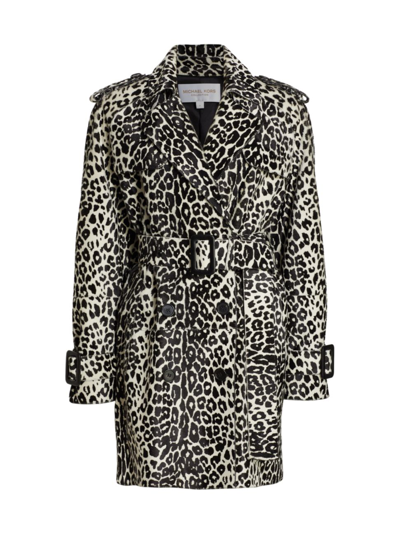 Michael Kors Leopard-print Belted Trench Coat In Black White