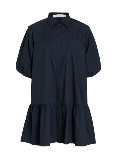 Jonathan Simkhai Standard Chrissy Puff-sleeve Cotton Poplin Mini Shirtdress In Midnight