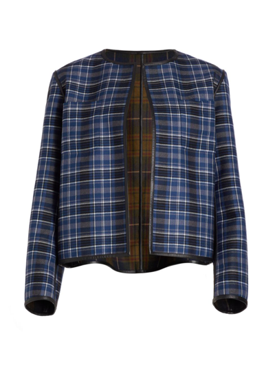 Lafayette 148 Highlands Plaid Open-front Reversible Jacket In Green