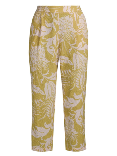 Ted Baker Womens Yellow Kaylani Floral-print Cropped Woven Trousers