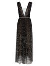 MARCHESA WOMEN'S V-NECK FAUX PEARL TULLE GOWN