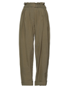 BALMAIN BALMAIN WOMAN PANTS MILITARY GREEN SIZE 6 POLYAMIDE, SILK