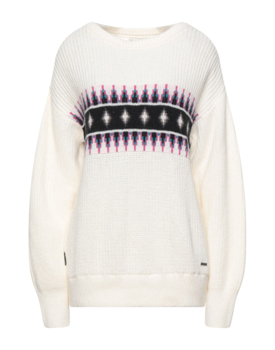Woolrich Jacquard Crewneck Sweater Round-necked Pullover White Virgin Wool Woman In White