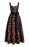 Carolina Herrera Cherry-print Draped Sash Midi Dress In Print