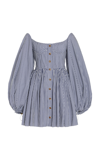Carolina Herrera Button-embellished Gathered Striped Cotton-poplin Mini Dress In Multi
