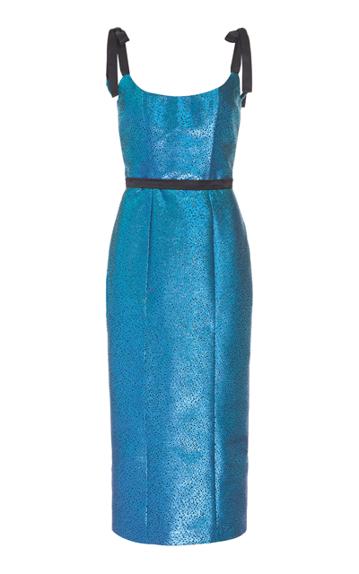 Markarian Women's Acacia Tie-strap Corset Midi-dress In Metallic Blue Dot