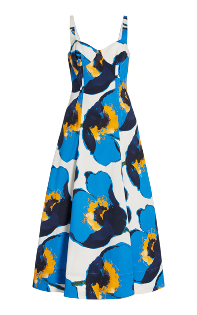 Carolina Herrera Floral-print Bustier Fit-&-flare Midi Dress In Multi