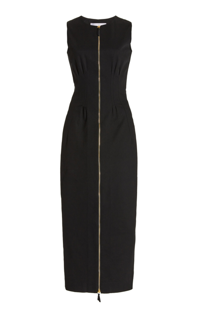 Carolina Herrera Women's Zipper Detail Cotton-blend Midi Dress In Black