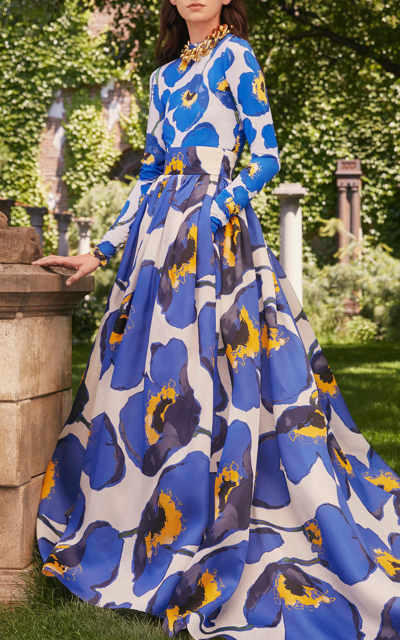 Carolina Herrera Floral-print Pleated Silk Ball Skirt In Multi ModeSens