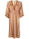 Sandro True Floral Stripe-print Silk Midi Dress In Orange