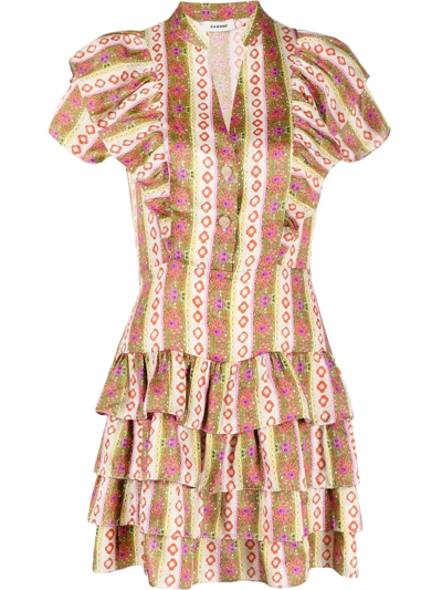 Sandro Simonna Stripe Ruffle Tiered Dress In Multi