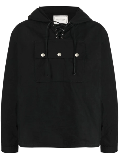 Youths In Balaclava Lace-up Hooded-parka Jacket In Schwarz