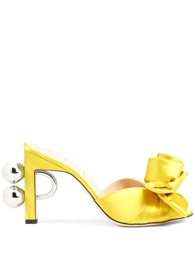 Gucci Shawana Embellished Satin Mules In Yellow