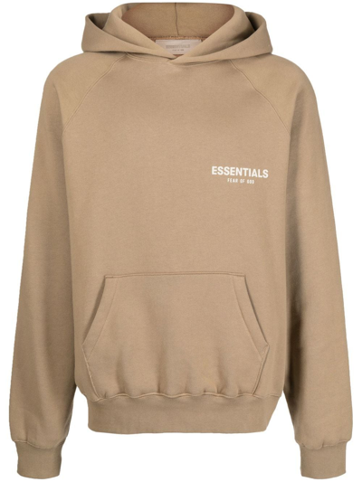 Essentials Logo-print Hoodie In Brown