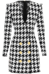 Balmain Double-breasted Houndstooth-knit Blazer Dress In White,black