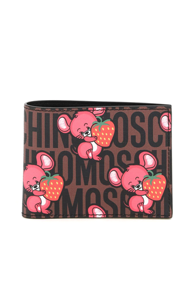 Moschino 'illustrated Animals' Bi-fold Wallet In Brown,pink
