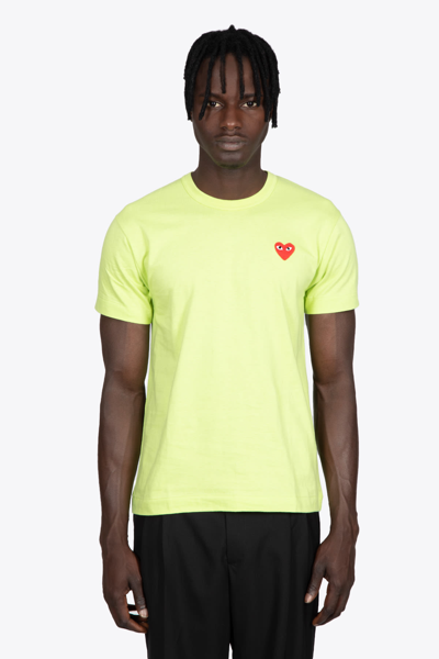 Comme Des Garçons Play Heart Patch T-shirt Acid Green Cotton T-shirt With Big Heart Patch