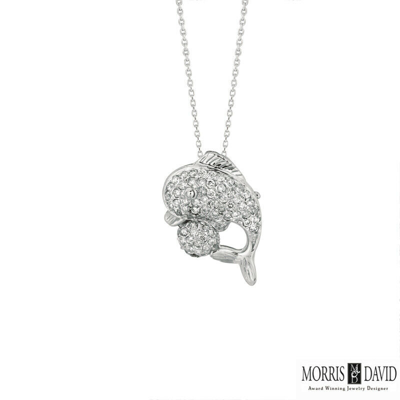 Pre-owned Morris 0.70 Carat Natural Diamond Dolphin Pendant Necklace 14k White Gold 18'' Chain