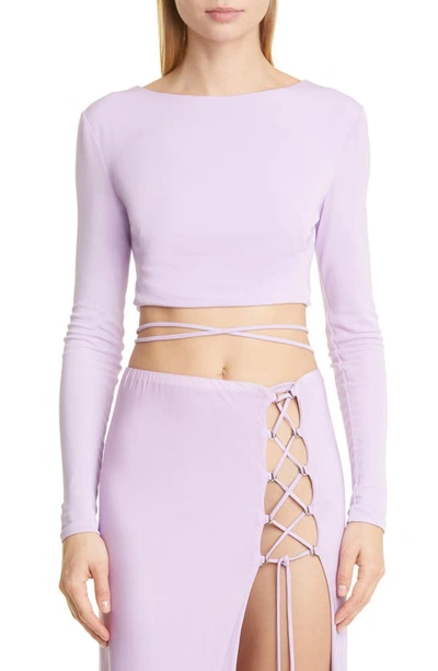 Dundas Sutara Wrap-up Viscose Jersey Crop Top In Lilac