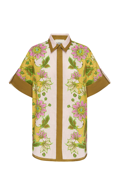 Alemais Winnie Tab-sleeve Button-front Floral Linen Shirt In Multi