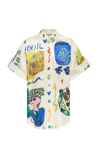 Alemais Neutral Soleil Printed Silk Shirt - Women's - Silk Satin In Multi