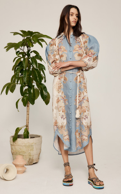 Alemais Floral Printed Linen Midi Dress