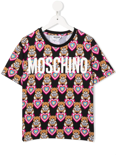 Moschino Kids' Unisex Teddy Bear T-shirt With Print In 黑色