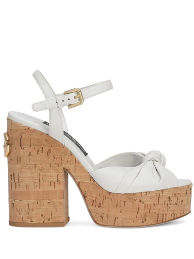 Dolce & Gabbana Keira Leather Platform Ankle-strap Sandals In Bianco