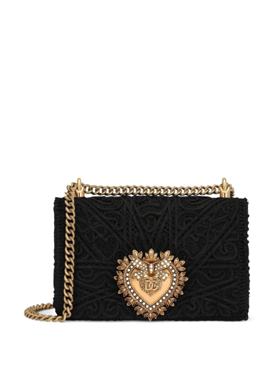 Dolce & Gabbana Devotion Medium Lace Chain Shoulder Bag In Black