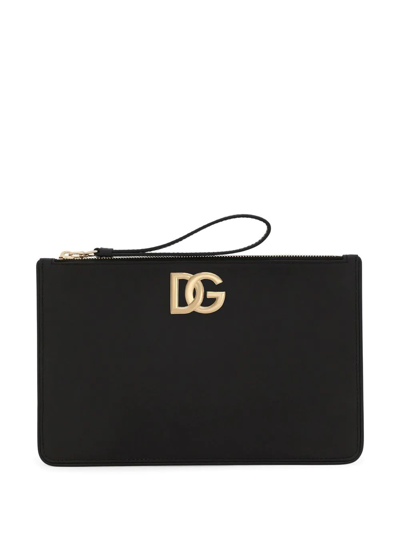 Dolce & Gabbana Metal Logo Plaque Clutch In Black