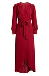 Fraiche By J Long Sleeve Faux Wrap Dress In Wine