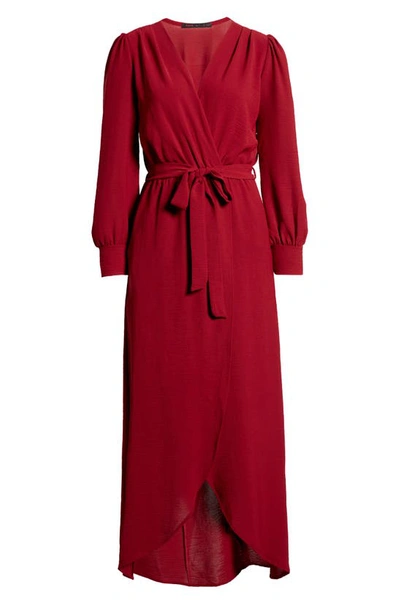 Fraiche By J Long Sleeve Faux Wrap Dress In Wine