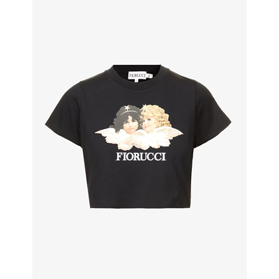 Fiorucci Womens Black Angels Cropped Organic-cotton T-shirt S