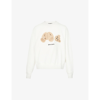 Palm Angels Bear Embroidered Boxy-fit Cotton-jersey Sweatshirt In White Brown