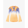 House Of Sunny Peggy Faux-fur Trim Knitted Cardigan In Sunset Print