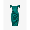 House Of Cb Loretta Off-shoulder Satin Midi Dress In Green