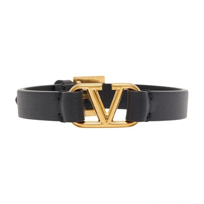 Valentino Garavani Black Leather Vlogo Bracelet