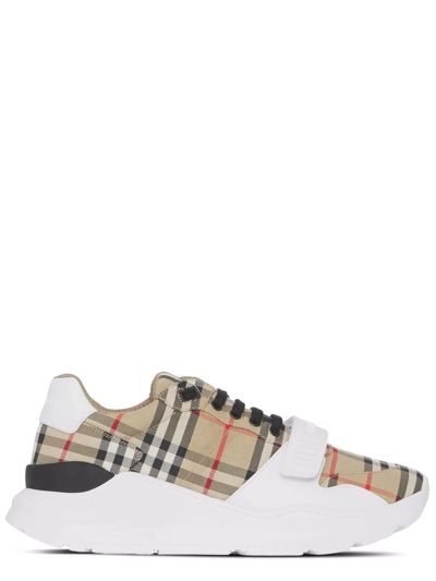 Burberry Vintage Check-pattern Touch-strap Sneakers In Beige