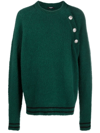 BALMAIN EMBOSSED BUTTONS GREEN CREW NECK JUMPER