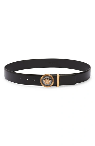 Versace First Line Biggie Medusa Coin Belt In Black/ Versace Gold/ Ruthenium