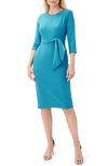 Adrianna Papell Tie Waist Crepe Sheath Dress In Dazzling Ocean