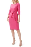 Adrianna Papell Tie Waist Crepe Sheath Dress In Watermelon Bliss