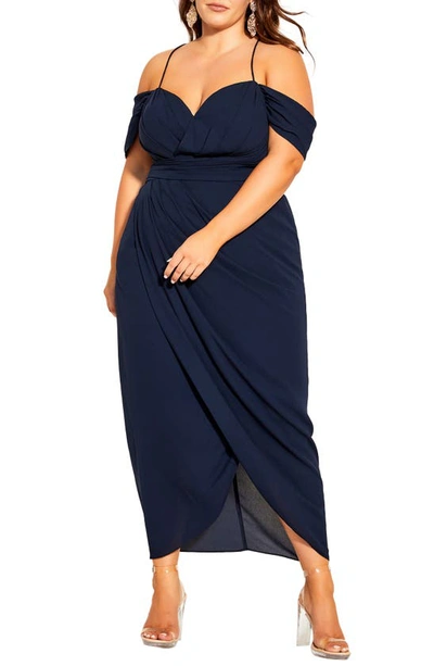 City Chic Entwine Cold Shoulder Dress In Navy